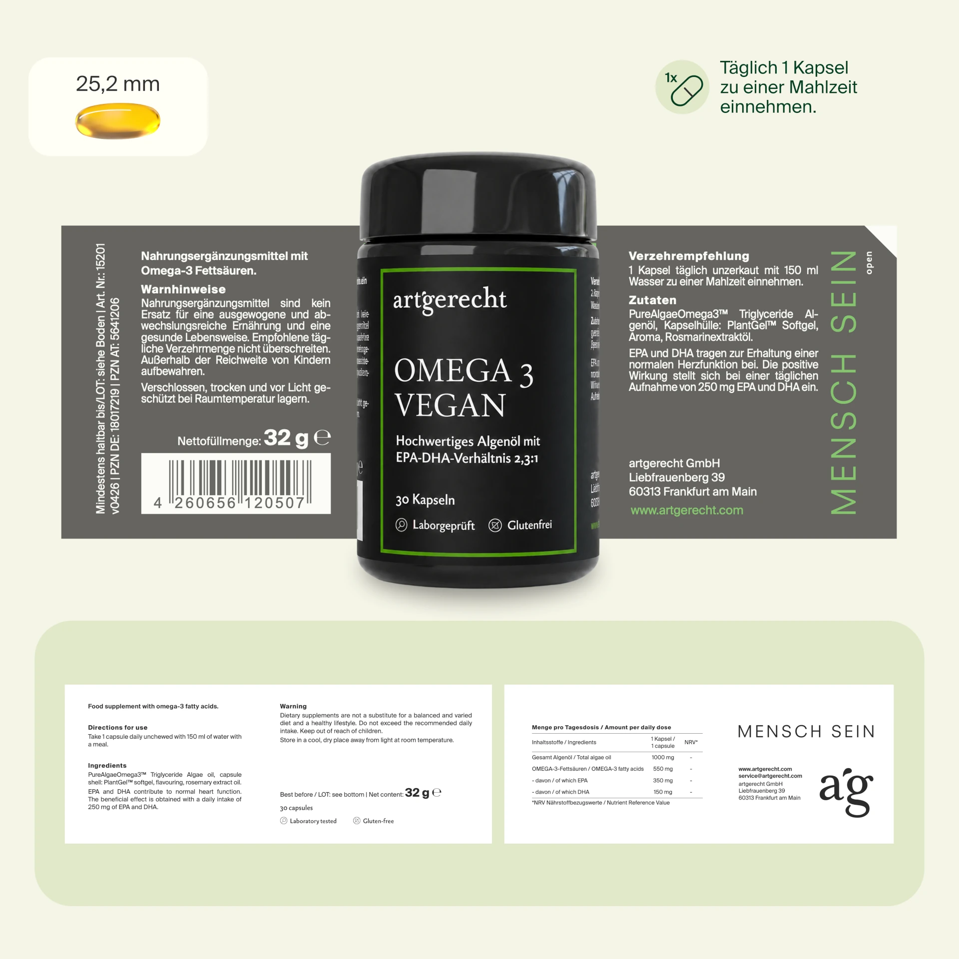 Omega 3 Vegan aus Algenöl | EPA 350 DHA 150