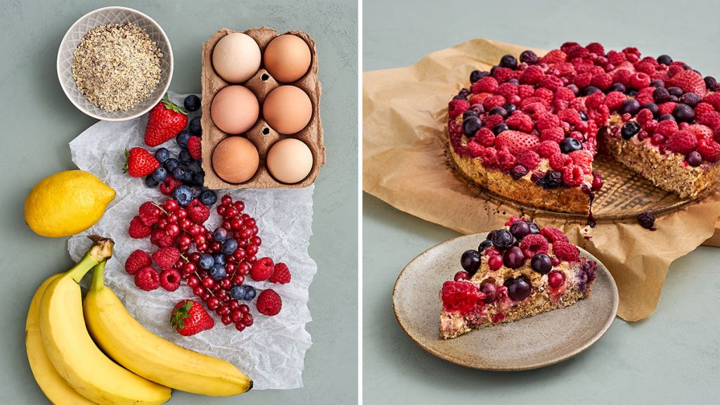 Einfaches Rezept für Beeren-Nuss-Kuchen. Schnell gemacht und richtig saftig. Gesund und RESET geeignet.