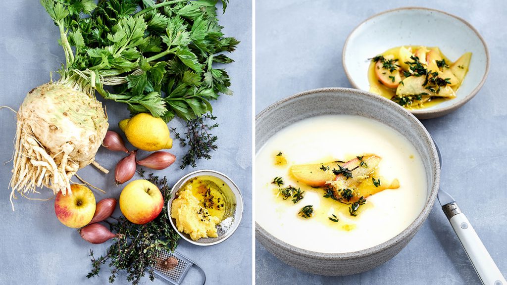 Rezept für Selleriesuppe mit Apfel und Thymian. RESET geeignet, vegan, glutenfrei und gesund.