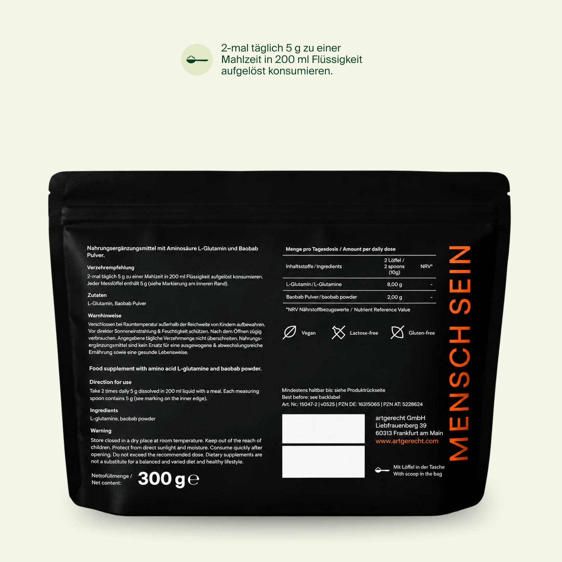 L-Glutamin 300g | mit Baobab Fruchtfleisch