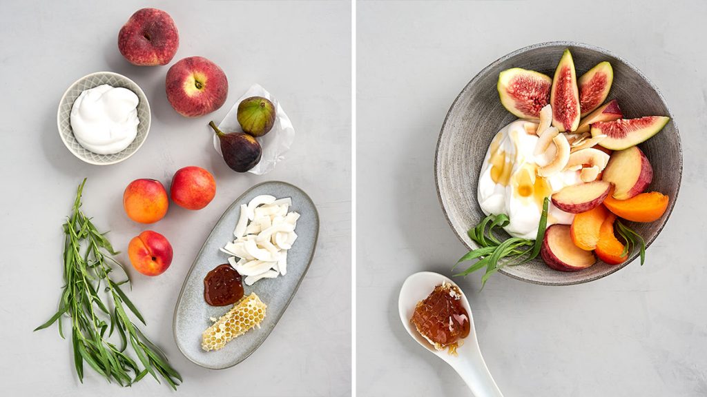 Einfaches und schnelles Rezept für eine süße Kokos-Bowl mit Früchten. Perfekt zum Frühstück oder als Dessert. RESET geeignet.