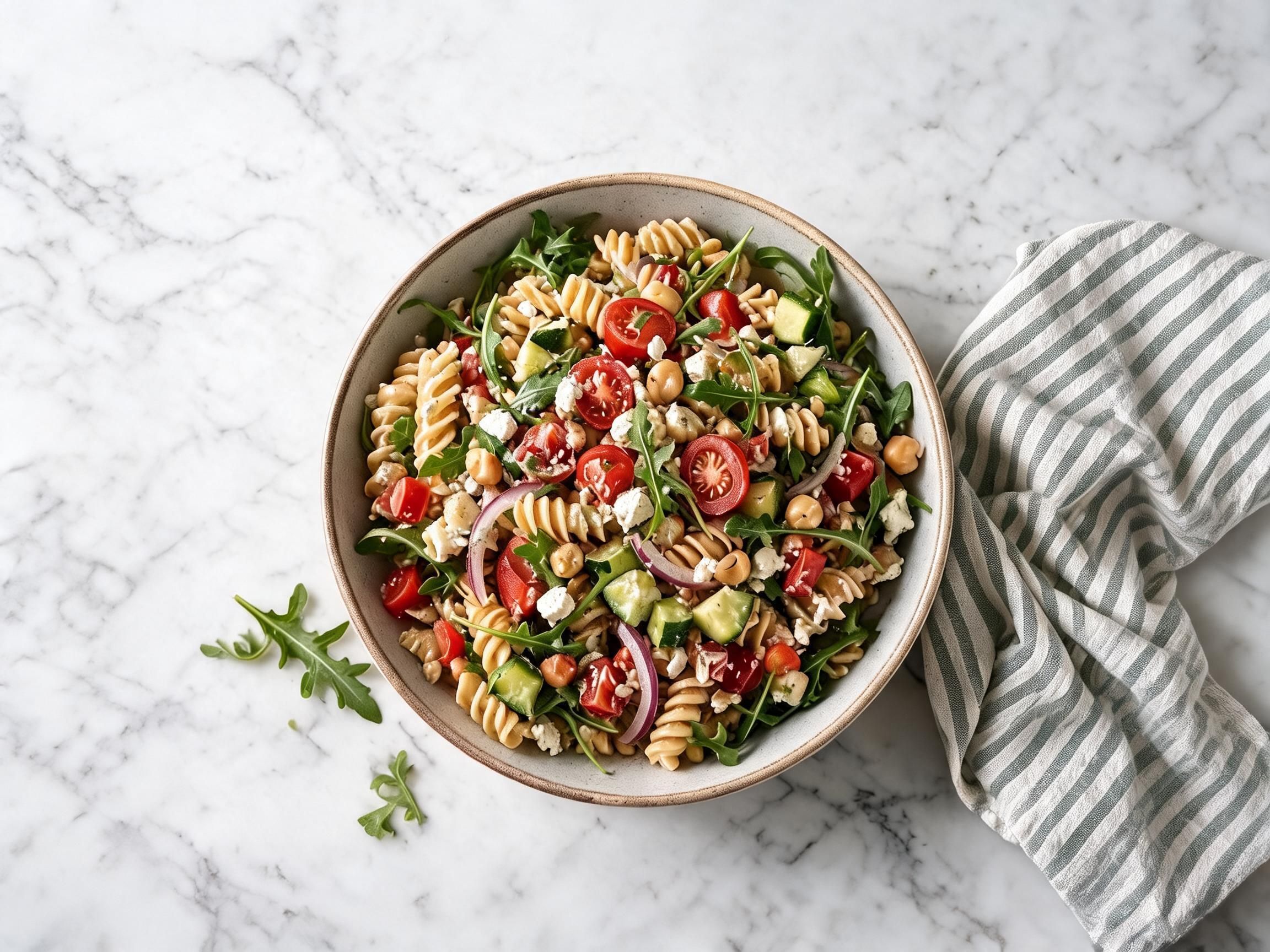 Gesunder Nudelsalat mit Gemüse und Joghurt-Dressing