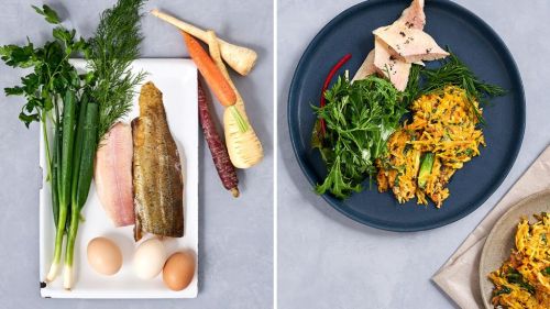 Rezept f&uuml;r Gem&uuml;sepuffer mit Forelle und Wildkr&auml;utersalat. Schnell gemacht, gesund und RESET geeignet.