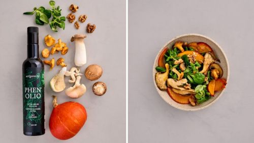 K&uuml;rbis-Pilz-Salat Rezept vorher-nachher