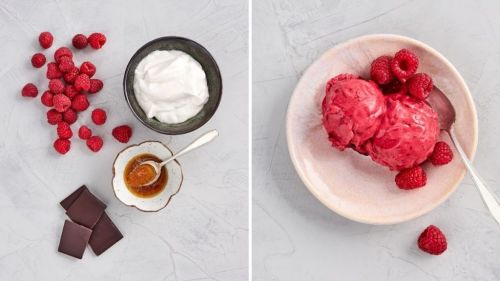 Rezept f&uuml;r schnelles und gesundes Himbeereis mit Schokosplittern