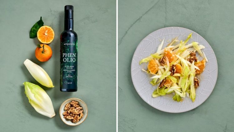 Chicorée-Salat mit Walnüssen und Mandarinen Rezept vorher-nachher
