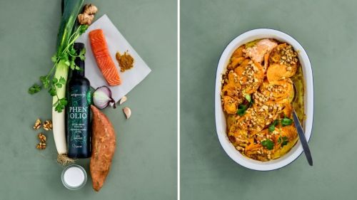 Rezept Lachs-S&uuml;&szlig;kartoffel-Auflauf vorher-nachher