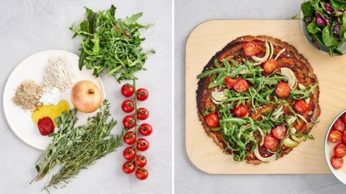 Rezept f&uuml;r artgerechte Pizza mit Rucola, Tomaten und Salat.