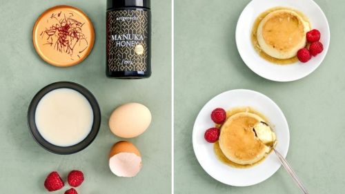 Safran-Honig-Flan vorher-nachher